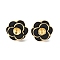 Flower Brass & Sterling Silver Pin Stud Earrings, Cadmium Free & Nickel Free & Lead Free, Real 14K Gold Plated, Black, 11x11mm