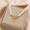 Alloy Crystal Rhinestone Letter Pendant Necklaces, White Plastic Imitation Pearl Round Beaded Initial Necklaces for Women, Golden, Letter R, 17.91 inch(45.5cm)