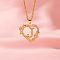 Brass Crystal Rhinestone Hollow Rose Heart with Letter Pendant Necklaces for Women, with Pink Enamel, Golden, Letter J, 19.69 inch(50cm)