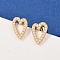 Brass ABS Plastic Pearl Hollow Heart Stud Earrings, Long-Lasting Plated, Rack Plating, Real 18K Gold Plated, 16x11mm
