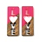 Resin and Walnut Pendants, Rectangle with Word Love, For Valentine's Day Gift, Camellia, 40x15.5x3.5mm, Hole: 1.8mm