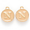 Golden Plated Alloy Enamel Charms, Cadmium Free & Lead Free, Enamelled Sequins, Flat Round with Letter, Wheat, Letter.N, 14x12x2mm, Hole: 1.5mm