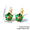 Elegant Vintage Flower Brass Hoop Earrings, with Cubic Zirconia, Golden, Green, 21x12mm