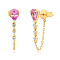 S925 Sterling Silver Cubic Zirconia Teardrop Tassel Stud Earrings, Golden, Chain Charm, Pink, 38x5mm