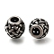 304 Stainless Steel European Beads, Large Hole Beads, Rondelle with Criss Cross, Antique Silver, 9.5x9.5mm, Hole: 4mm