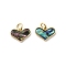Epoxy Resin & Natural Paua Shell Heart Charms, with Brass Settings and Jump Rings, Rack Plating, Long-Lasting Plated, Lead Free & Cadmium Free, Real 18K Gold Plated, 9.5x14x2mm, Hole: 3mm