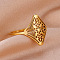 201 Stainless Steel Finger Rings, Hollow Rhombus & Flower, Golden, Inner Diameter: 19mm