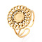 Flower 304 Stainless Steel Cuff Ring Components, Round Pad Ring Setting, Ion Plating(IP), Real 18K Gold Plated, Tray: 5mm, 16mm, Inner Diameter: Adjustable