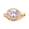 Brass Micro Pave Cubic Zirconia Box Clasps, with Glass, Oval, Real 18K Gold Plated, Lilac, 18x9x7mm, Hole: 1.2mm