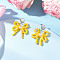 Heart with Bowknot Handmade Glass Seed Beads Dangle Stud Earrings, with 304 Stainless Steel Stud Earring Findings, Stainless Steel Color, Yellow, 36.5x28.5mm