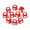 Spray Painted Transparent Acrylic Beads, Cube with Heart, Red, 7x6.5x6.5mm, Hole: 3.8~4mm,  about 2270pcs/500g