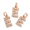 Brass Micro Pave Grade AAA Cubic Zirconia Charms, Letter E, Cadmium Free & Nickel Free & Lead Free, Real Rose Gold Plated, 9x4.5x1.5mm, Hole: 2mm