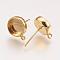 Brass Ear Stud Findings, with Loop, Flat Round, Golden, Tray: 10mm, 15x11.5mm, Hole: 1mm, Pin: 0.7mm