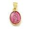 Rack Plating Brass Enamel Pendants, Long-Lasting Plated, Lead Free & Cadmium Free, Real 18K Gold Plated, Oval with Saint Charm, Pale Violet Red, 15x10x3mm, Hole: 5x3.5mm