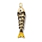 Rack Plating Brass Pendants, with Cubic Zirconia and Enamel, Fish Charms, Long-Lasting Plated, Lead Free & Cadmium Free, Black, 46x10.5x7.5mm, Hole: 4x2.5mm