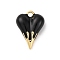 Brass Enamel Pendants, Heart Charm, Rack Plating, Lead Free & Cadmium Free, Long-Lasting Plated, Real 18K Gold Plated, Black, 28x20.5x9.5mm, Hole: 4x3.5mm