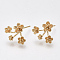Brass Stud Earring Findings, with Loop, Flower, Nickel Free, Real 18K Gold Plated, 12x15mm, Hole: 0.8mm, Pin: 0.8mm