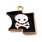 Alloy with Enamel Pendants, Nautical Charms, Light Gold, Black, Pirate Flag, 18x18x1.5mm, Hole: 1.6mm