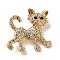 Cute Cat Shape Alloy Crystal Rhinestone Brooches for Backpack Clothes, Golden, 33x33mm