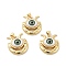 Evil Eye with Moon Brass Micro Pave Clear Cubic Zirconia Pendants, with Resin Eyeball, Cadmium Free & Nickel Free & Lead Free, Real 18K Gold Plated, Yellow Green, 23x22x7mm, Hole: 3.6x4.3mm
