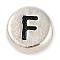 925 Sterling Silver Flat Round with Letter Beads, with 925 Stamp, Antique Silver, Letter F, 6.5x3mm, Hole: 1.2mm