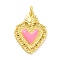 Rack Plating Brass Enamel Pendants, with Jump Ring, Long-Lasting Plated, Real 18K Gold Plated, Cadmium Free & Lead Free, Sacred Heart Charm, Pink, 28x20x3mm, Jump Ring: 5x0.8mm, Inner Diameter: 3mm