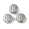 Anti-Tarnish 304 Stainless Steel Beads, Flat Round with Letter, Stainless Steel Color, Letter K, 7x3.8mm, Hole: 1.8mm