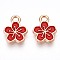 Alloy Enamel Charms, Lead Free & Cadmium Free, Golden, Flower Charm, FireBrick, 11.3x9x1.5mm, Hole: 1.6mm