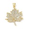 Brass Micro Pave Cubic Zirconia Pendants, Leaf, Lead Free & Cadmium Free, Long-Lasting Plated, Real 18K Gold Plated, Rack Plating, Clear, 28x25x3mm, Hole: 4x3mm