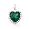 925 Sterling Silver Cubic Zirconia Charms, Heart, Dark Green, 6x4x2mm, Hole: 1.3mm