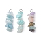 3Pcs Natural Aquamarine & Flower Amazonite & Synthetic Stone Chip Beaded Constellation Pendants, Guardian Stone Charms with 304 Stainless Steel Loops, Stainless Steel Color, Aquarius, 27~30x8~11x5~8mm, Hole: 2.3mm