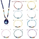 10Pcs 10 Style Evil Eye Braided Bead Bracelets & Pendant Necklace Sets, Adjustable Jewelry Set for Women, Mixed Color, 1-3/8~3-1/2 inch(3.3~9cm) Inner Diameter, 17.72 inch(45cm), 1pc/style