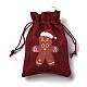 6 個 6 スタイルのクリスマステーマ長方形ジュートバッグ  ナイロンコード付き  巾着ポーチ  ギフト包装用  暗赤色  13~13.6x9.7~10x0.45cm  1個/スタイル ABAG-E007-01-5