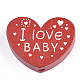 天然木のビーズ  染め  私は赤ちゃんを愛する言葉で心  バレンタインデーのために  レッド  23x29x7mm  穴：2.5mm WOOD-T012-06E-1