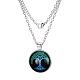 Flat Round with Fluorescent Pigment Blue Tree Glass Alloy Pendant Necklaces X-NJEW-N0051-047F-02-1