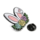 イースターウサギの卵の花のエナメルピン  素敵なウサギのバッジ  バックパックの衣類用の黒合金ブローチ  花  28x29x1.5mm JEWB-P028-B04-3