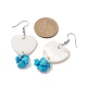 Natural Shell Heart with Synthetic Turquoise Chips Dangle Earrings EJEW-JE05482-3