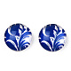 Blue and White Floral Printed Glass Flatback Cabochons X-GGLA-A002-12mm-XX-4