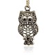 Antique Silver Alloy Rhinestone Owl Pendants for Halloween Jewelry RB-J222-29AS-1