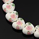 Handmade Flower Printed Porcelain Heart Beads Strands PORC-L007-B-03-1