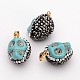 Synthetic Turquoise Polymer Clay Rhinestone Skull Pendants G-L356-05-1