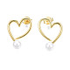 Boucles d'oreilles coeur ouvert en laiton avec perle en plastique abs pour femme EJEW-N011-54LG-1