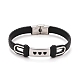 201 Stainless Steel Rectangle Link Bracelet with PU Leather Cord for Men Women BJEW-G649-07P-01-1
