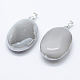 Oval Brass Natural Crystal Agate Pendants G-A136-B09S-2