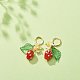 Lampwork Strawberry with Plastic Pearl Flower Dangle Leverback Earring EJEW-TA00130-3