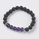 Natural Lava Rock and Natural Amethyst Beads Stretch Bracelets BJEW-E326-10J-1
