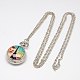 Flat Round Openable Printed Porcelain Pocket Watch Necklace WACH-M008-M-2