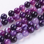 Chapelets de perles rondes en agate à rayures naturelles/en agate à bandes, indigo, 8mm, Trou: 1mm, Environ 48 pcs/chapelet, 15.2 pouce