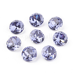 Pointed Back & Back Plated K9 Glass Rhinestone Cabochons, Grade A, Faceted, Flat Round, Tanzanite, 8x4.5mm