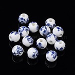 Perles de porcelaine en céramique bleues et blanches, 10mm, Trou: 3mm
